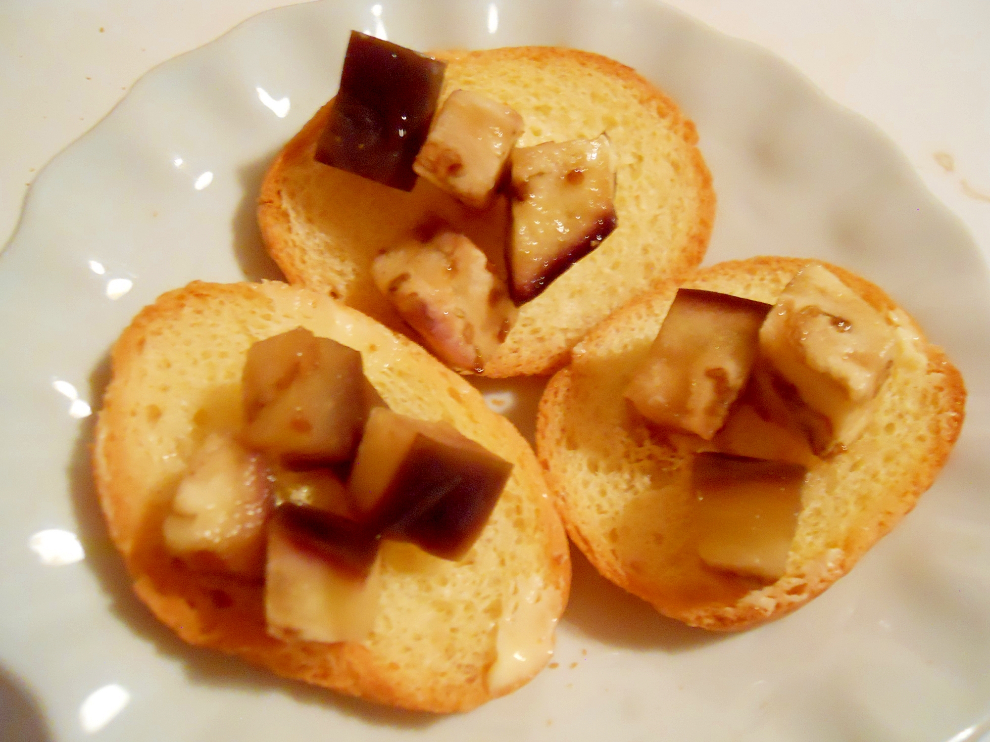 おつまみに　茄子とフランパンでカナッペ風♪