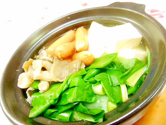 ❤ひらたけと長葱と豆腐とウィンナーのシンプル鍋❤