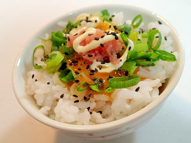 玉ぽん/マヨ/黒胡麻で　葱と卵黄と辛子明太子のご飯