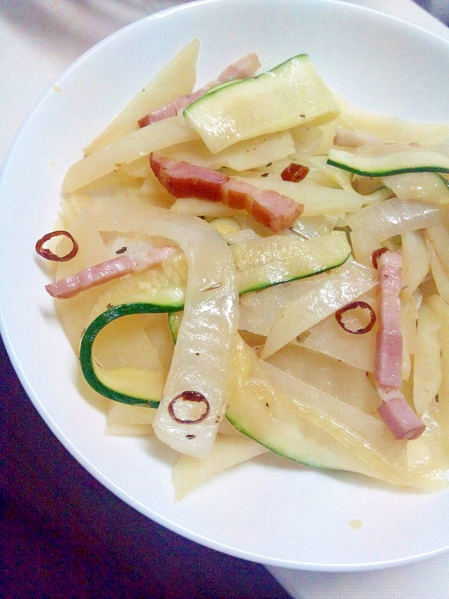 ズッキーニと新たまねぎのペペロンチーノ風ソテー