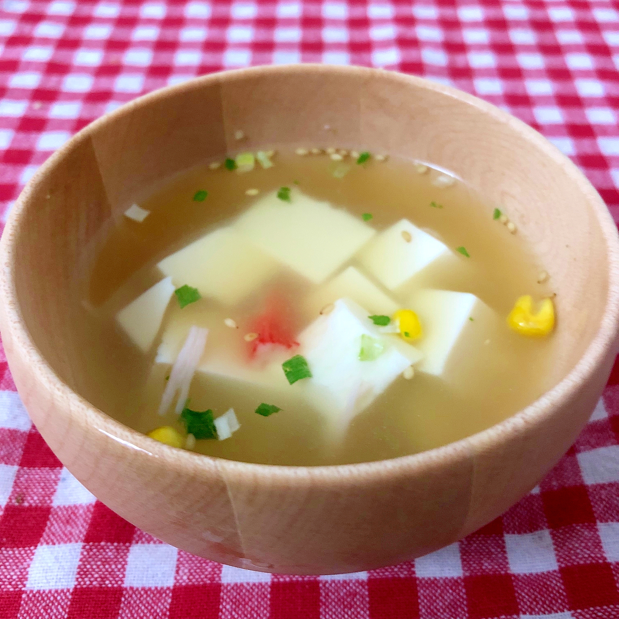 豆腐とカニカマとコーンのコンソメスープ☆彡