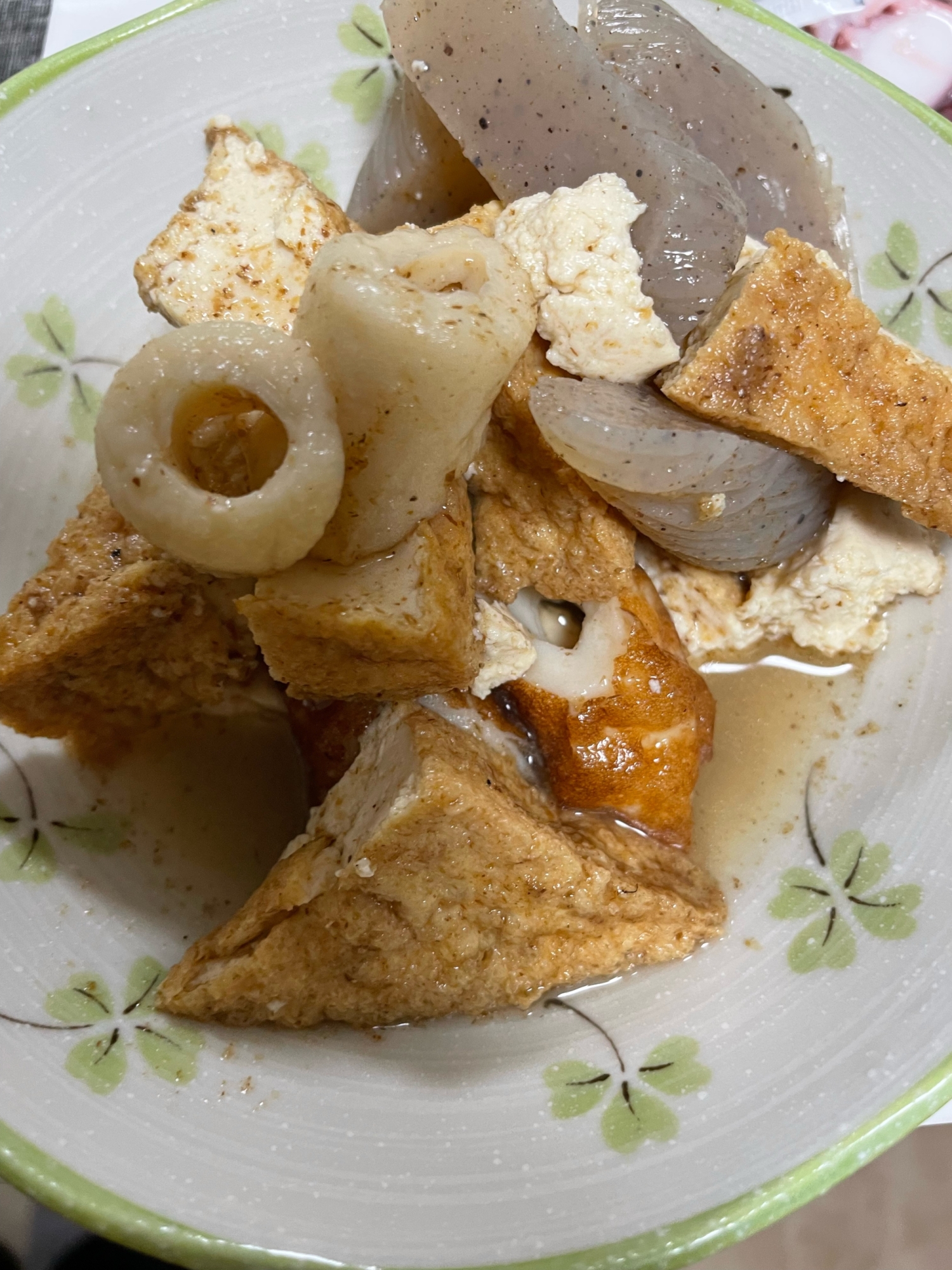厚揚げちくわこんにゃく煮物(焼あごだし)