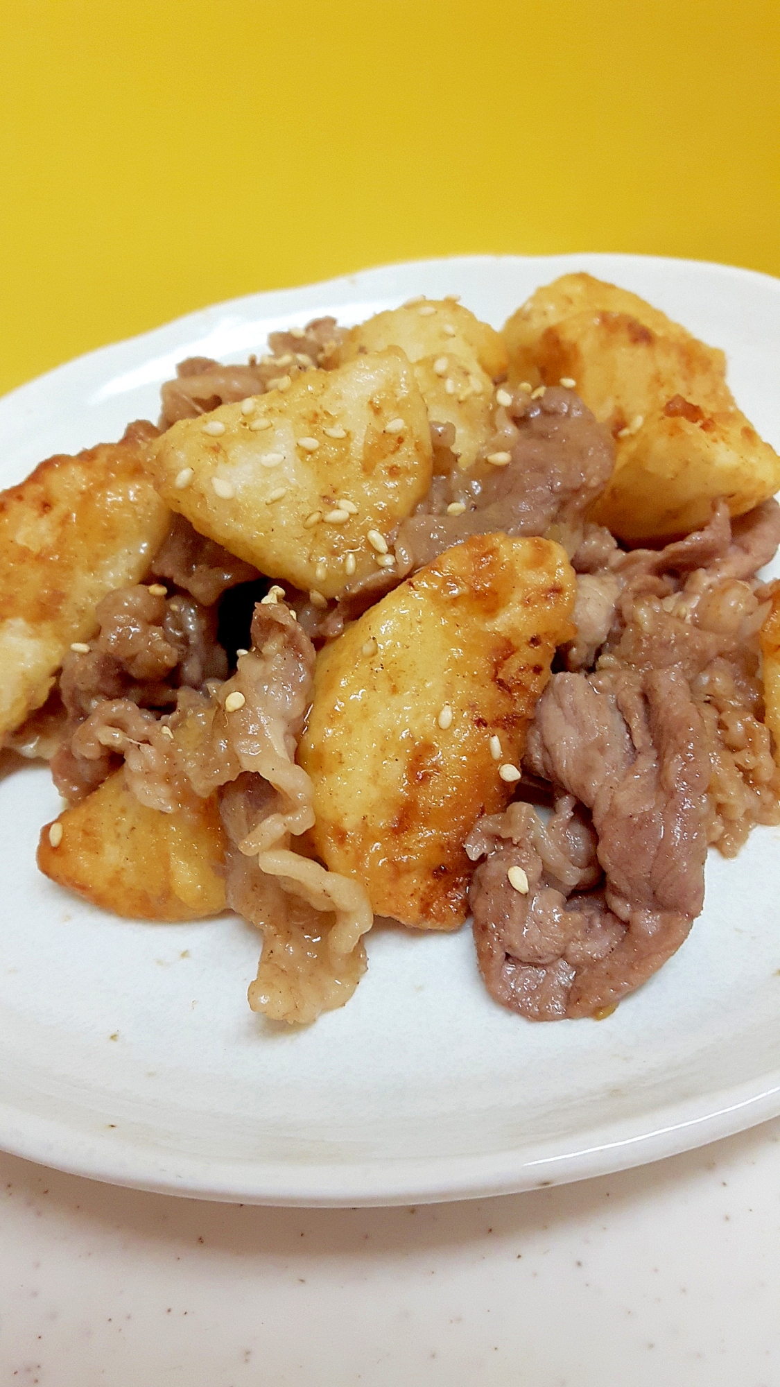 長芋の唐揚げと牛肉の炒め合わせ