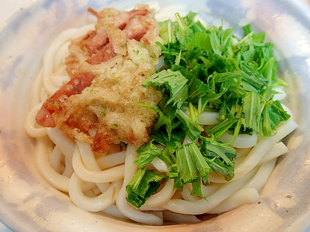 ❤かき揚げと水菜の麺つゆかけうどん❤