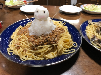 お吸い物の素で❤︎納豆パスタ