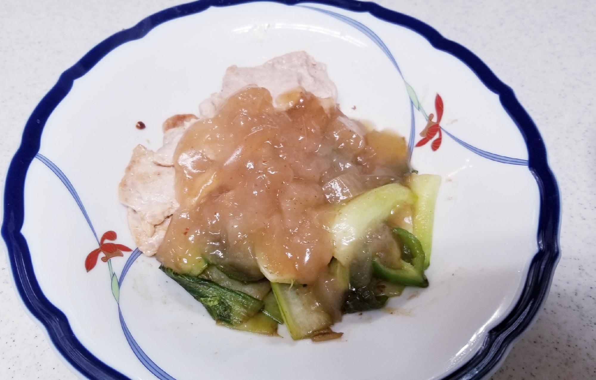 青梗菜と豚バラ肉のとろみ中華あんかけ