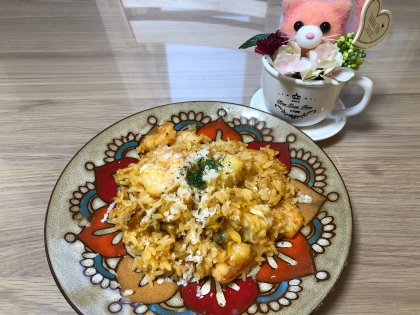 シーフード好きなので定番料理の仲間入りです♪
チーズを削ったのでまた違った風味で美味しくいただきました(^^)