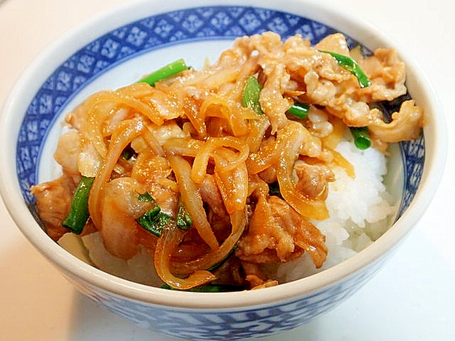 味噌味・焼肉のたれで　豚ねぎ丼