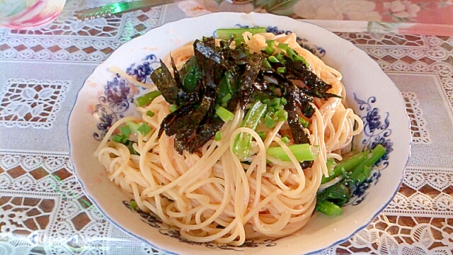 簡単、タラコと小松菜のスパゲッティ