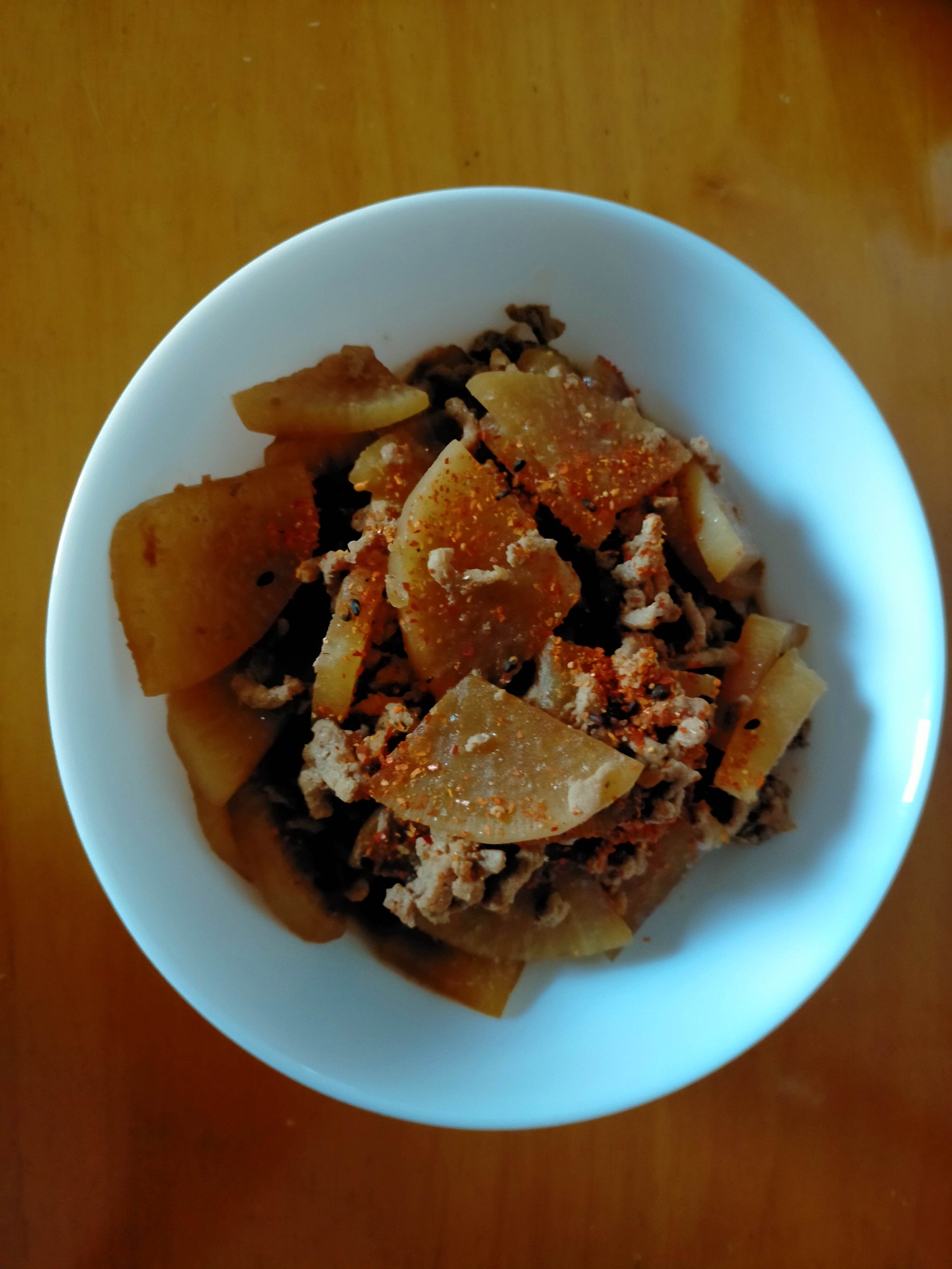 大根と豚ひき肉のピリ辛赤味噌煮