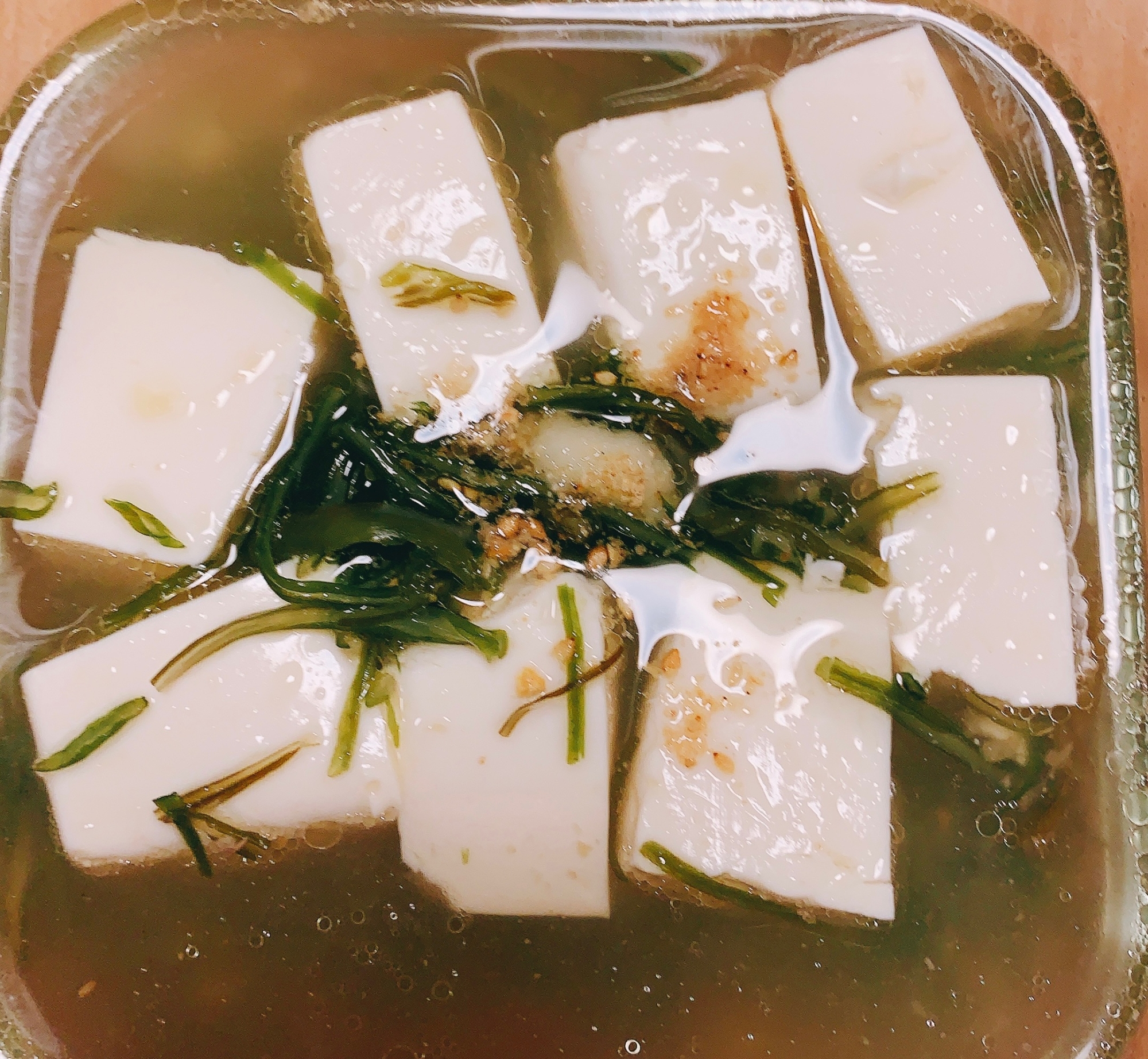 豆腐と茎わかめの生姜中華スープ
