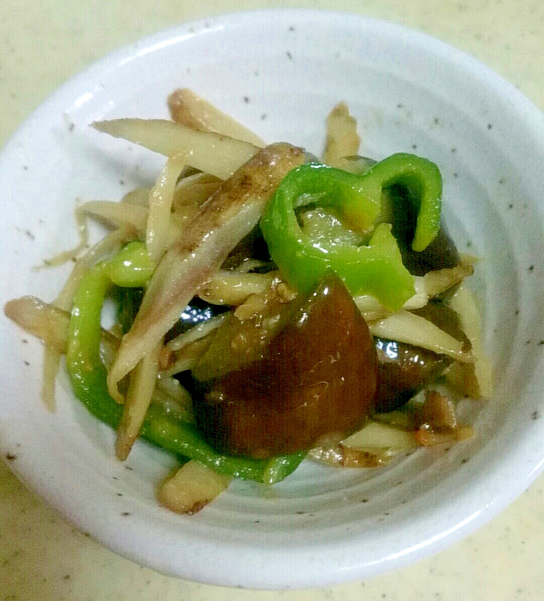 長なすとごぼうの味噌炒め