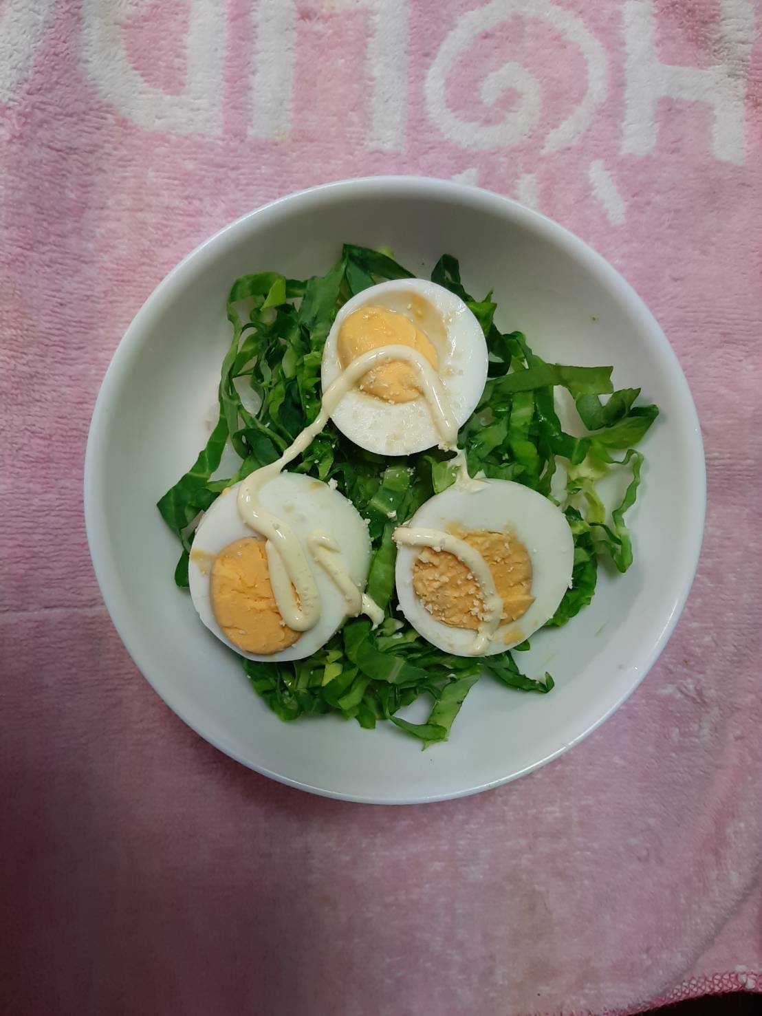 春キャベツのせたゆで卵丼