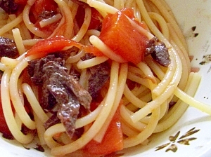離乳食後期◎まぐろのあらとトマトのスパゲティ