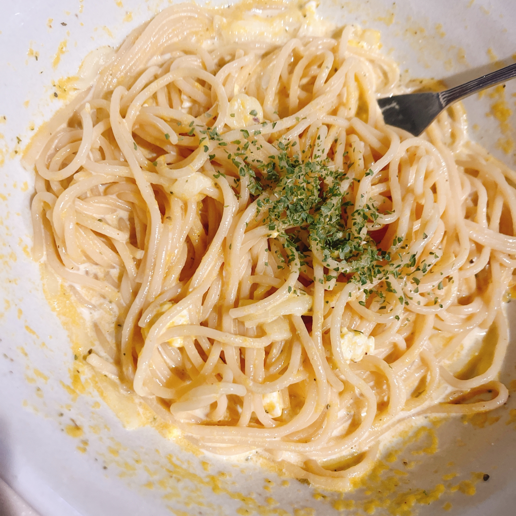 かぼちゃフレークで時短！かぼちゃクリームパスタ