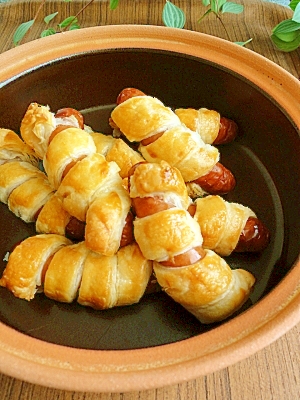 冷凍パイシートで くるくるソーセージデニッシュ レシピ 作り方 By ぷう Pou 楽天レシピ