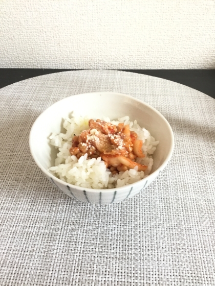 納豆の食べ方-キムチ＆オリーブオイル♪