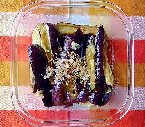 レンジで 蒸しなすのからししょうゆ和え