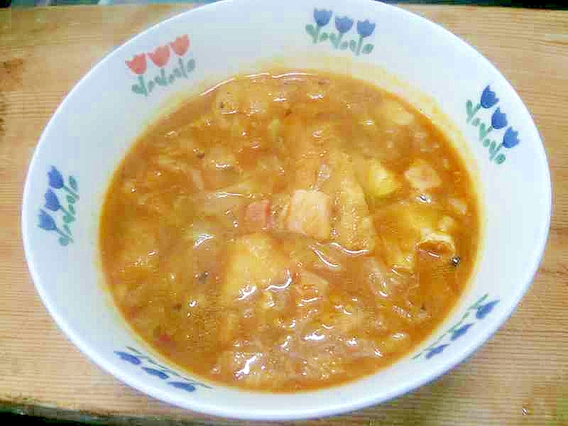 白菜ベーコン油揚げのカレースープ