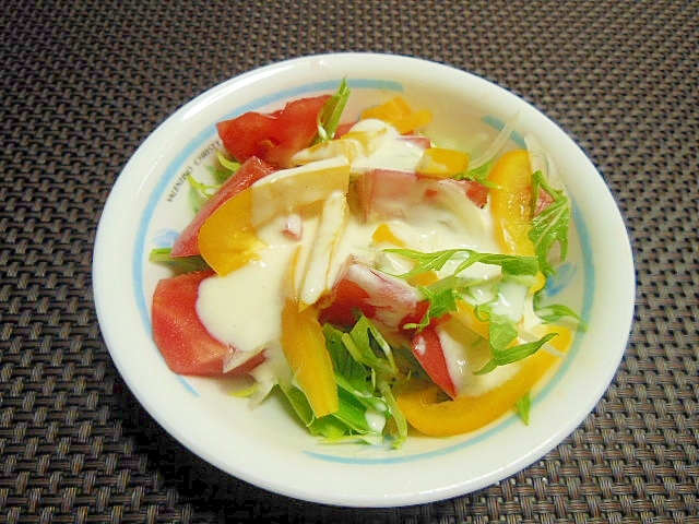 トマトと黄パプリカと水菜のヨーグルトソースサラダ♪