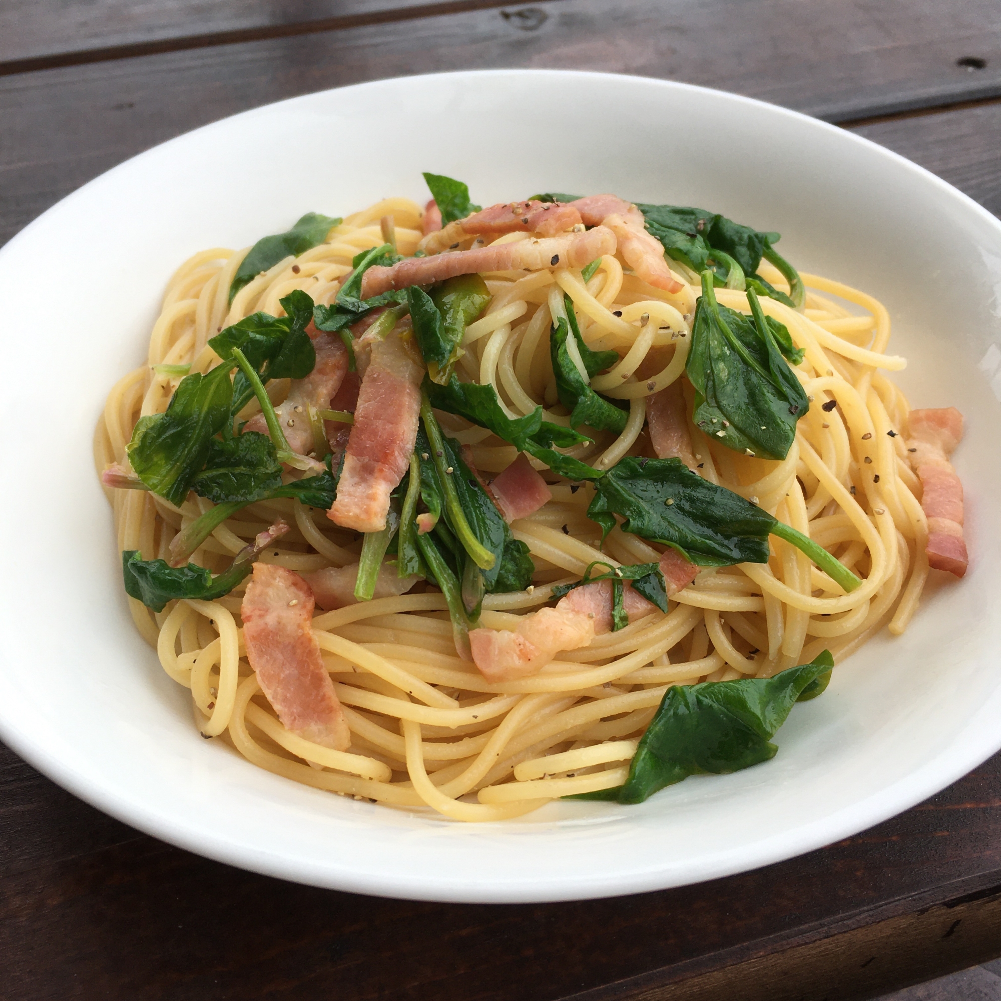 ほうれん草とベーコンのバター醤油パスタ♪