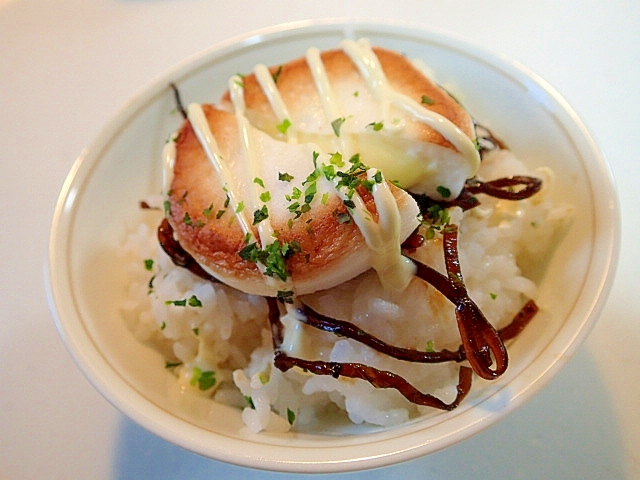 あおさマヨで　昆布佃煮とチーズはんぺんのご飯