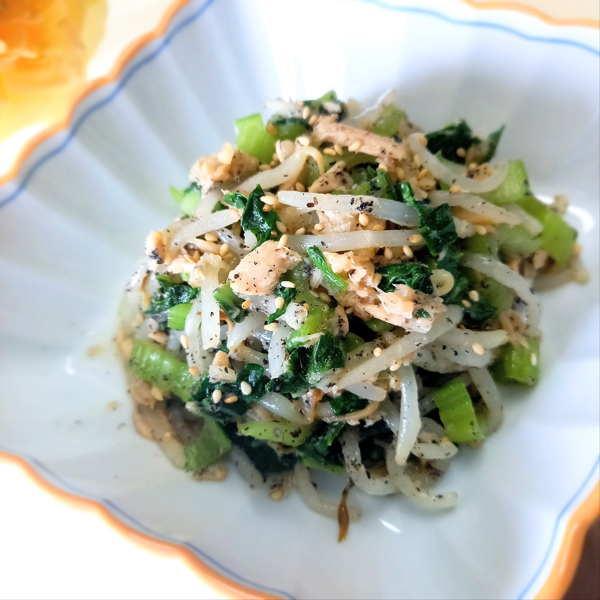 レンジで簡単ᕷもやしとチンゲン菜のツナナムルꕤ୭*