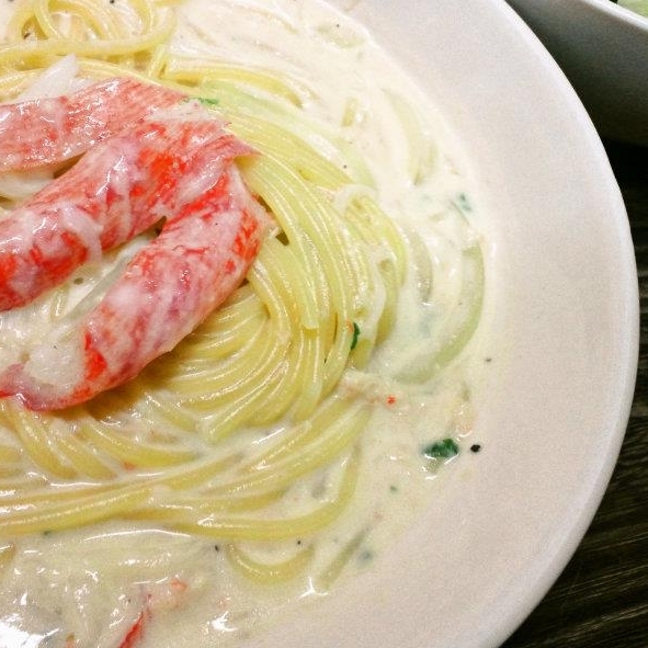 豆乳カニカマスープスパ