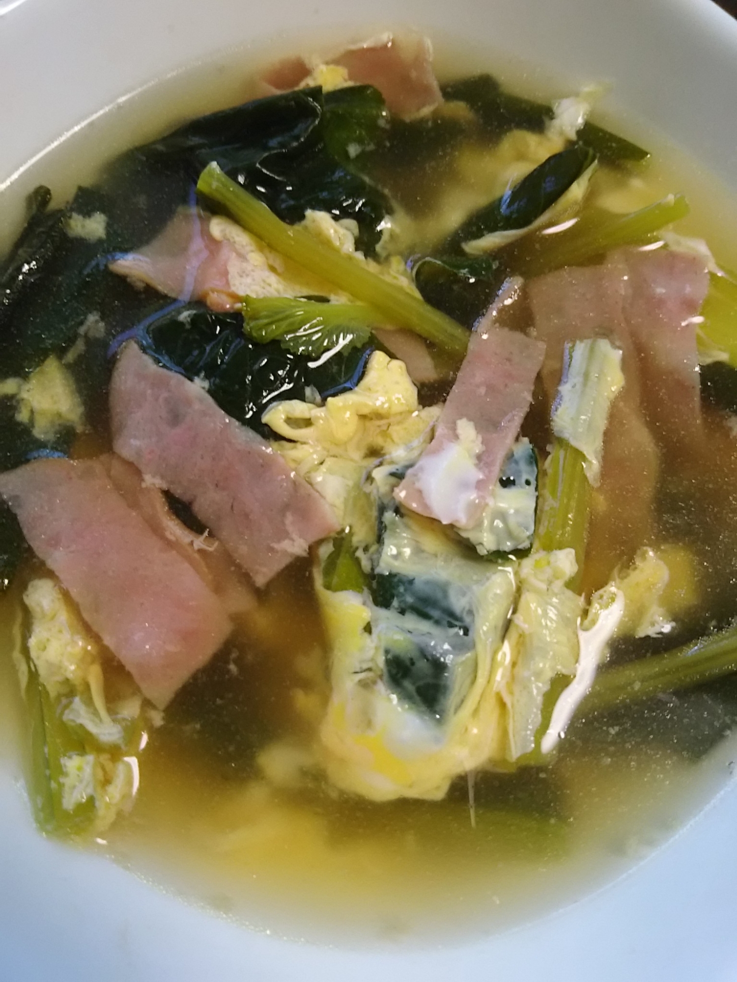 ハムと小松菜の卵スープ(^^)