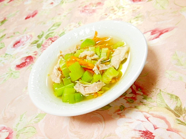 ささみとセロリの葉の中華スープ