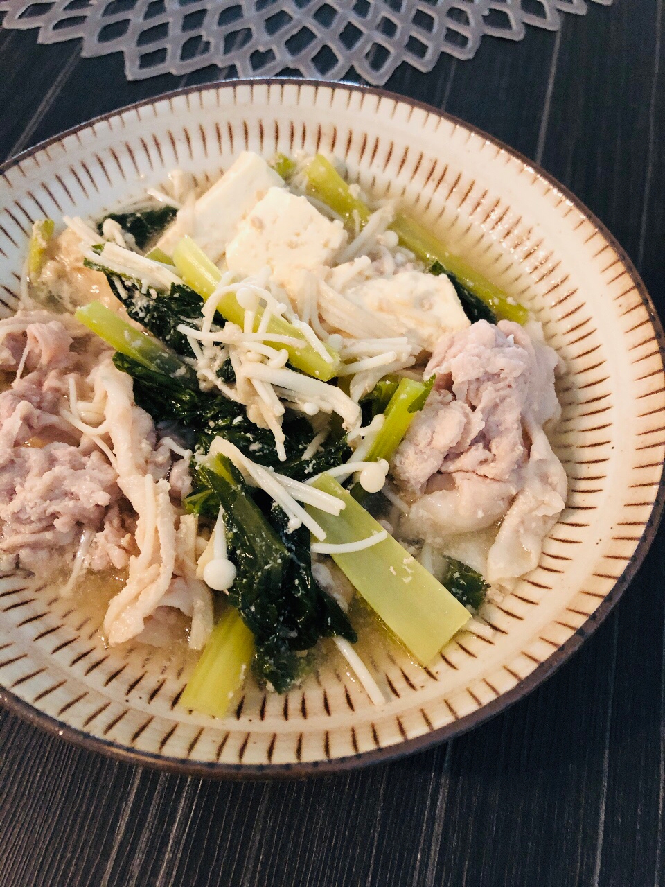 豚肉と豆腐、えのきのさっと煮