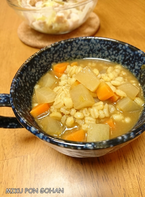 カレールー1個！もち麦野菜スープ