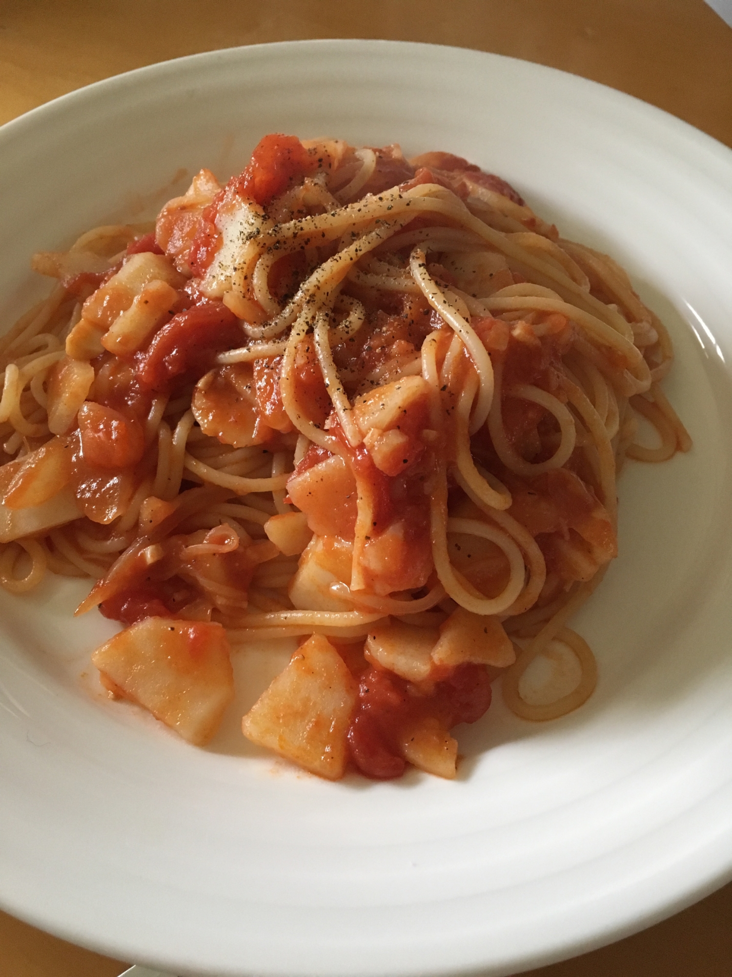 パパッとランチ トマト缶で作るトマトソースパスタ レシピ 作り方 By ふみら 楽天レシピ