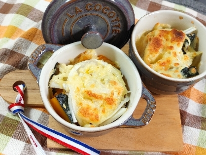 かぼちゃとスライス玉ねぎのチーズ焼き