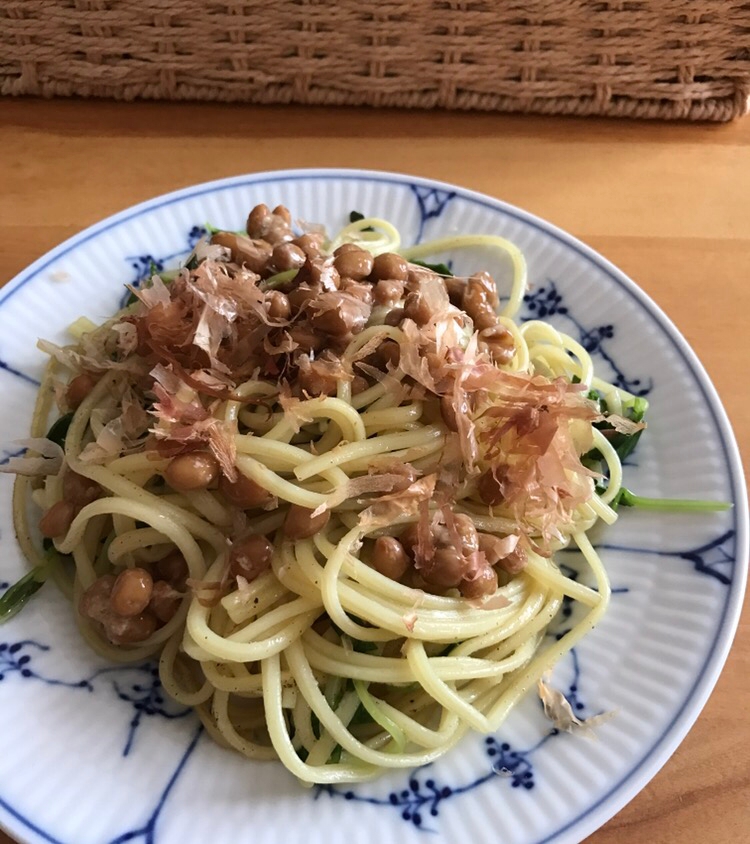 豆苗と納豆の塩焼きそば