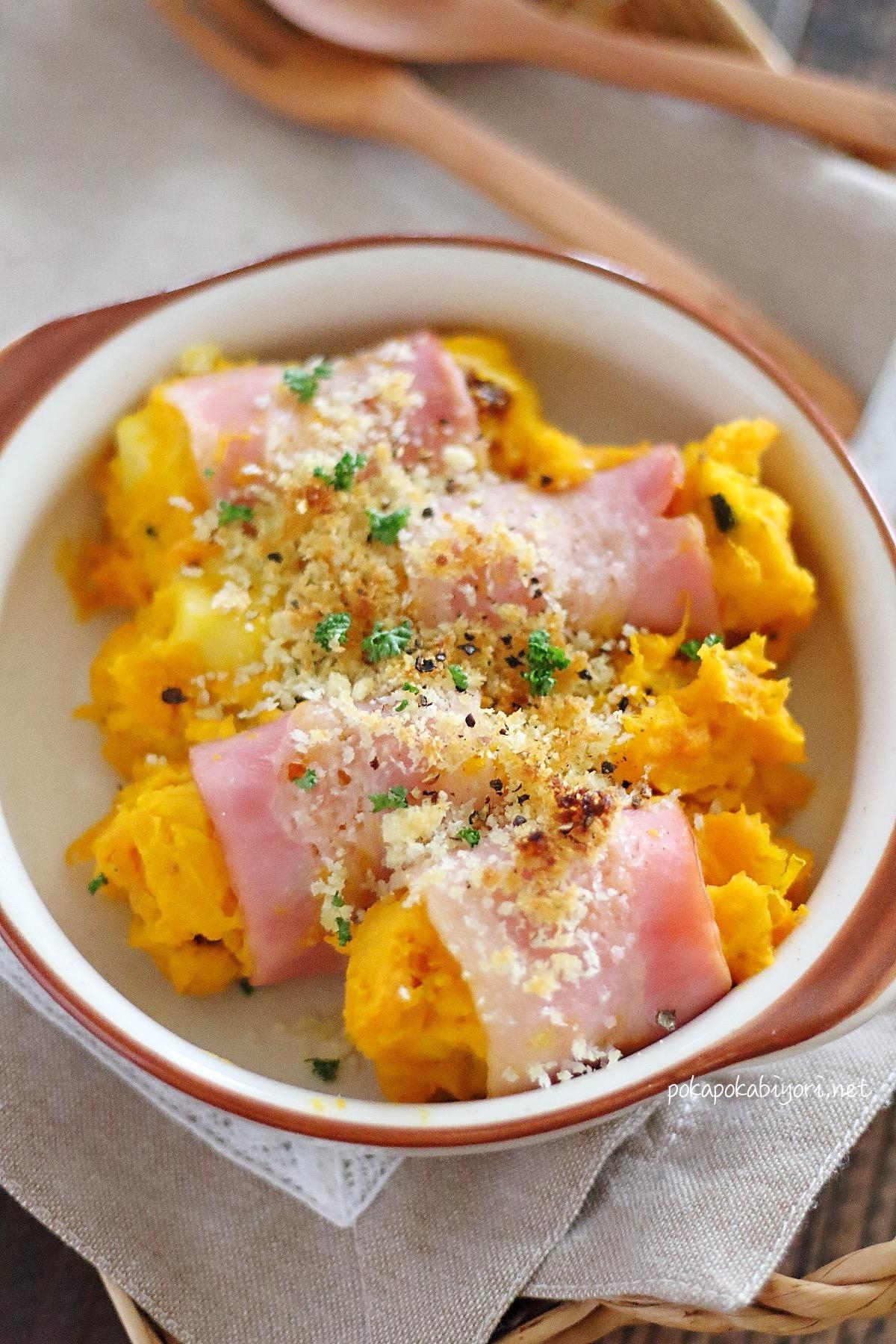 かぼちゃベーコンのサクサクパン粉焼きレシピ