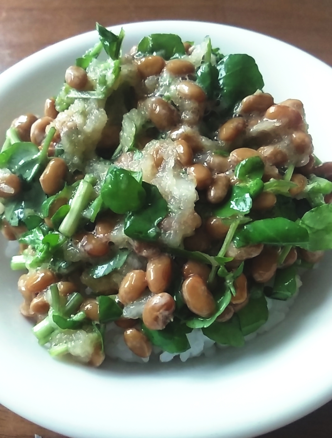 クレソンと大根おろし納豆ご飯
