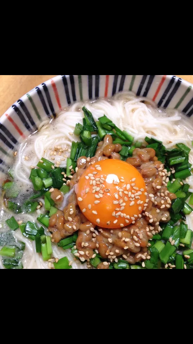 止まらない食欲♡ニラたま納豆そうめん