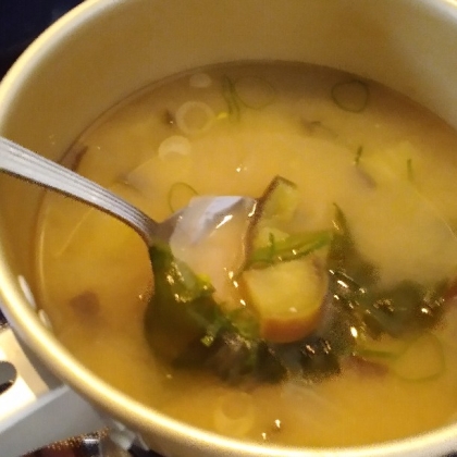 なすとわかめとねぎの味噌汁