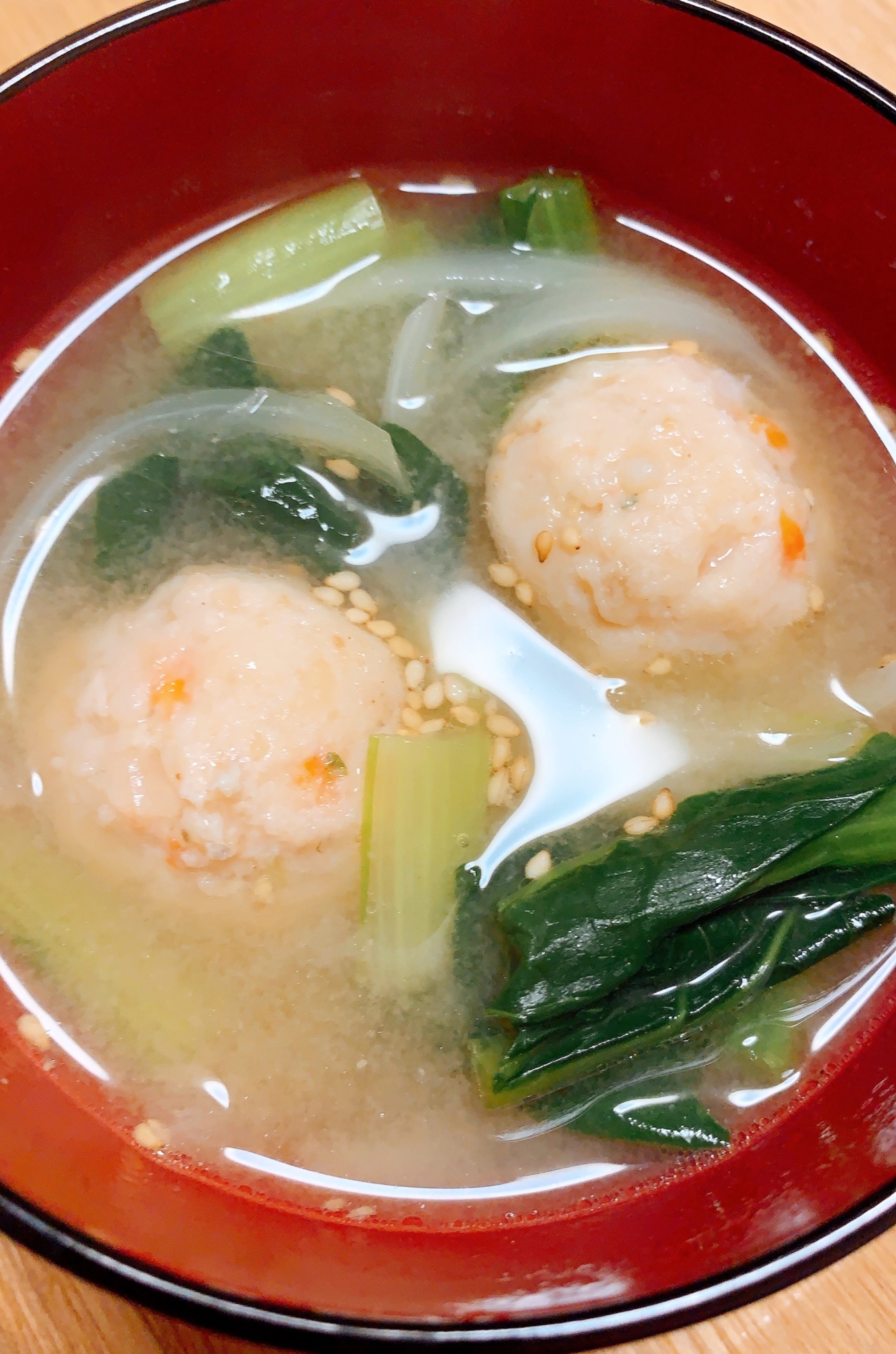 ネギと鶏つみれの生姜味噌スープ