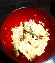 レンジで卯の花②　山菜と鶏、油揚げの卯の花