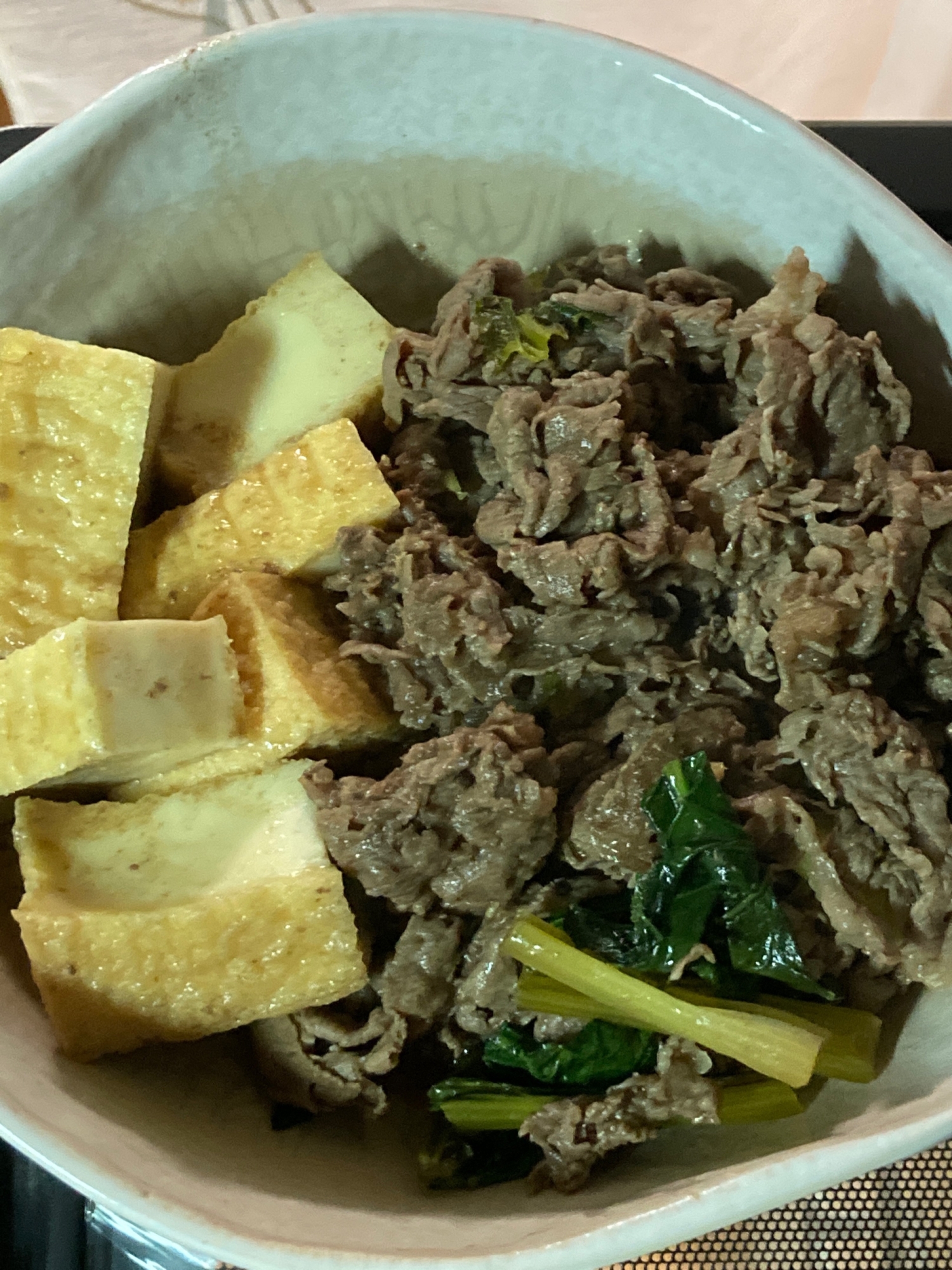 牛肉、小松菜、厚揚げの炒め物(焼肉のたれ)