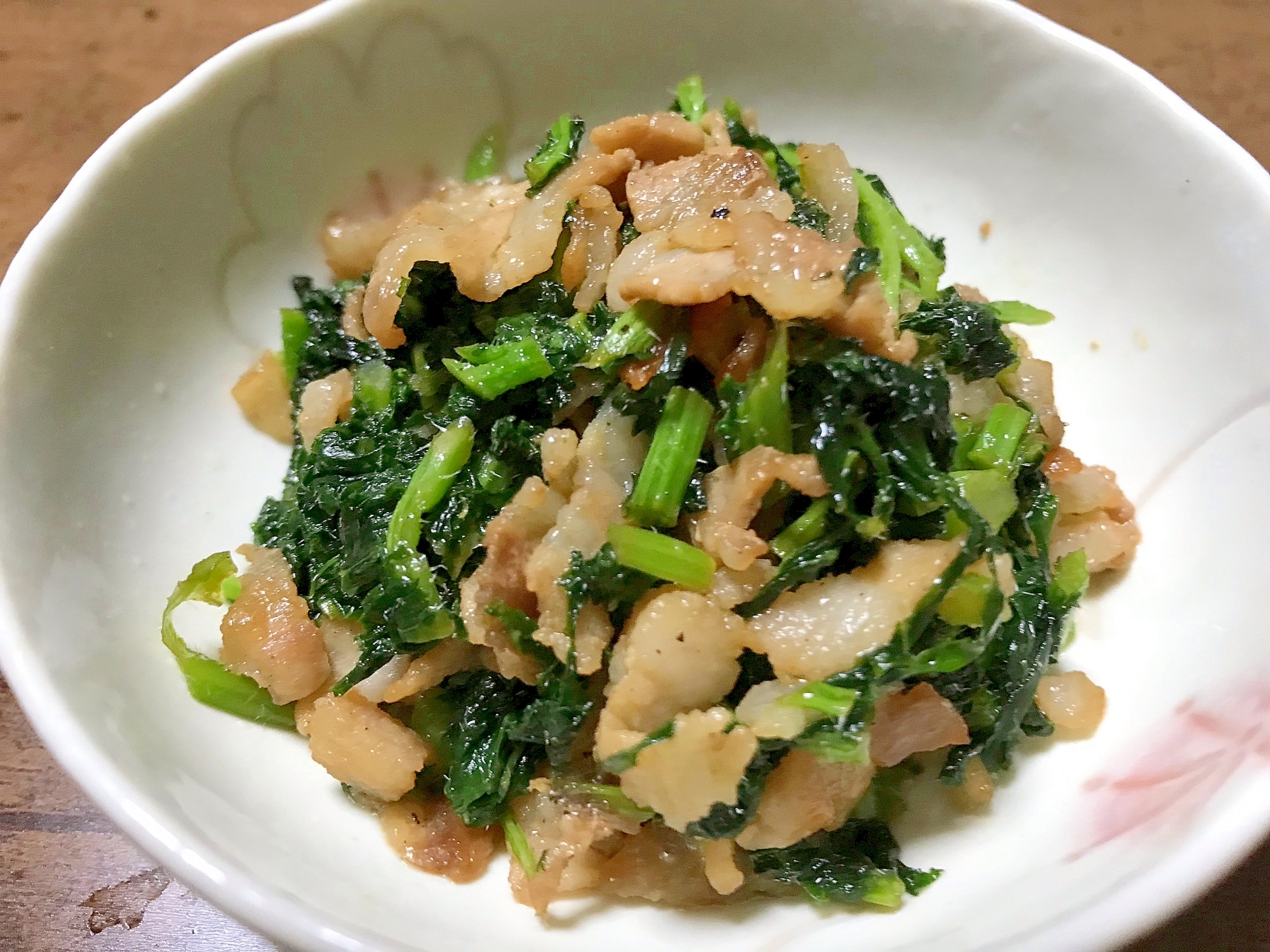 大根葉と豚肉の炒め物
