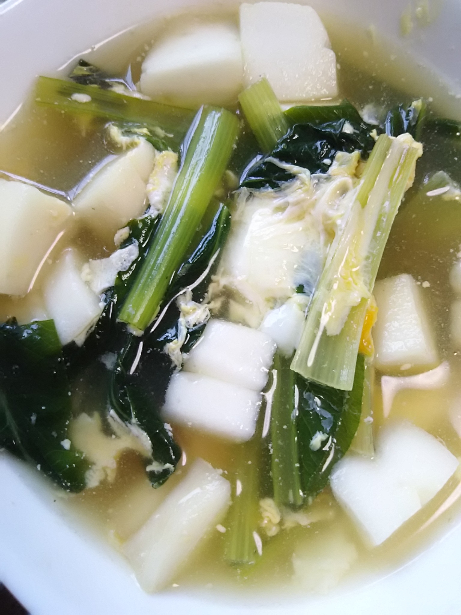 小松菜と白はんぺんの卵スープ(^^)