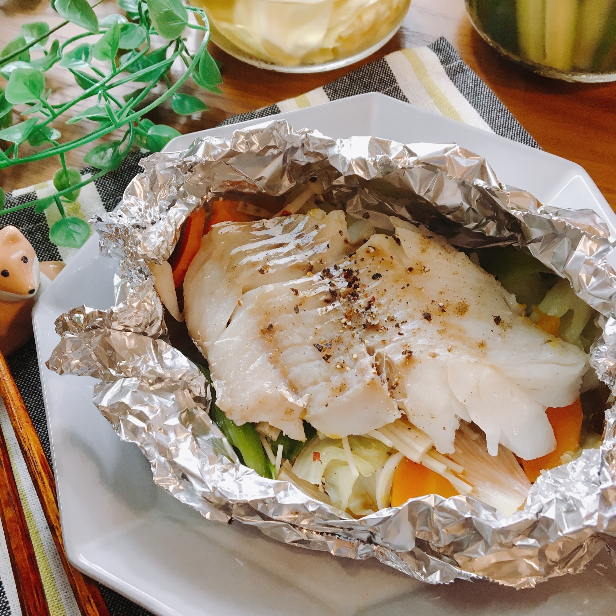 フライパンde♡白身魚と野菜のホイル焼き
