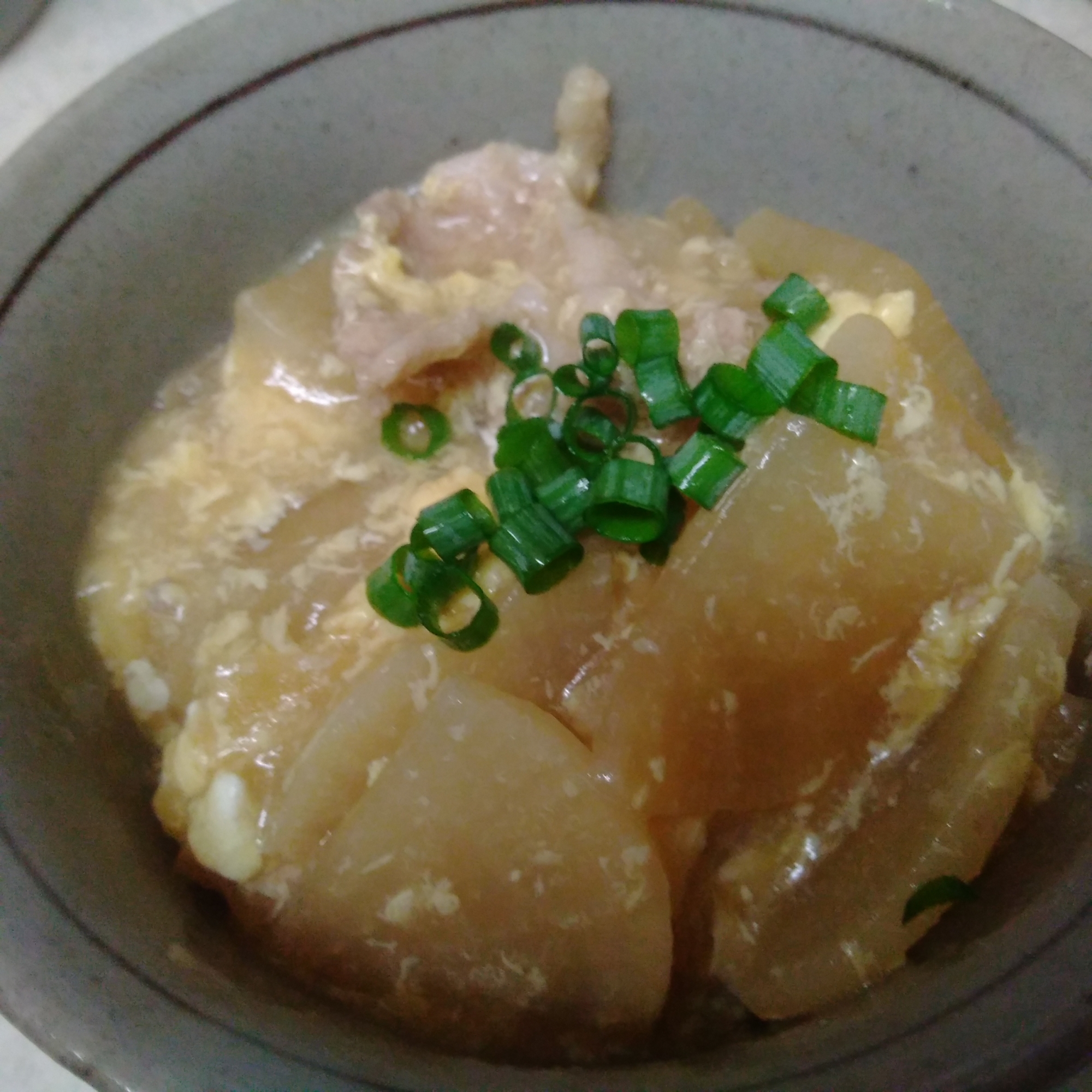 大根と豚肉のかき玉丼