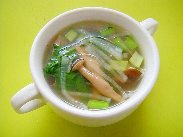 大根とかぶの葉しめじのスープ レシピ 作り方 By Mint74 楽天レシピ