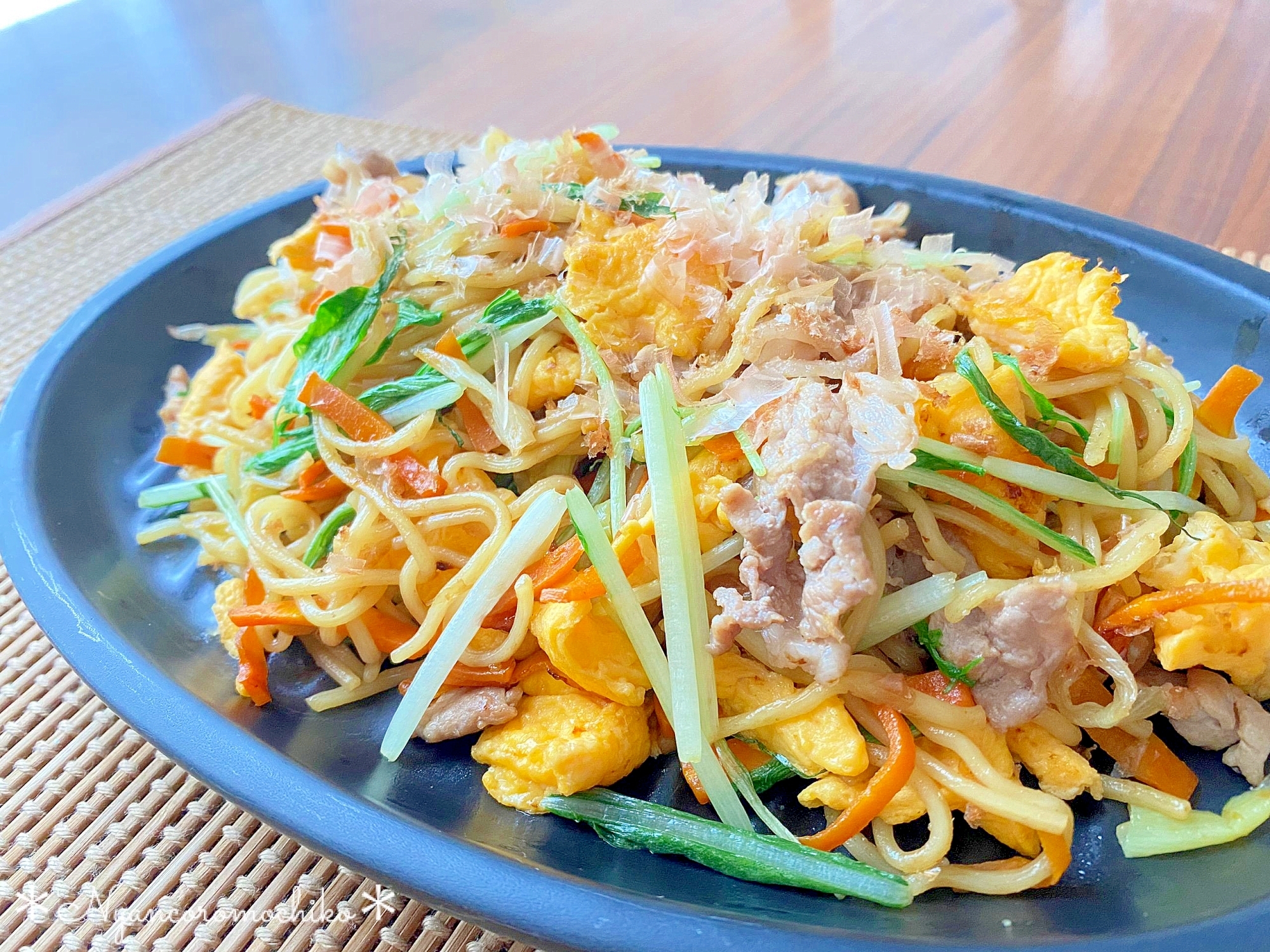 脱マンネリ♡豚肉と水菜の和風焼きそば