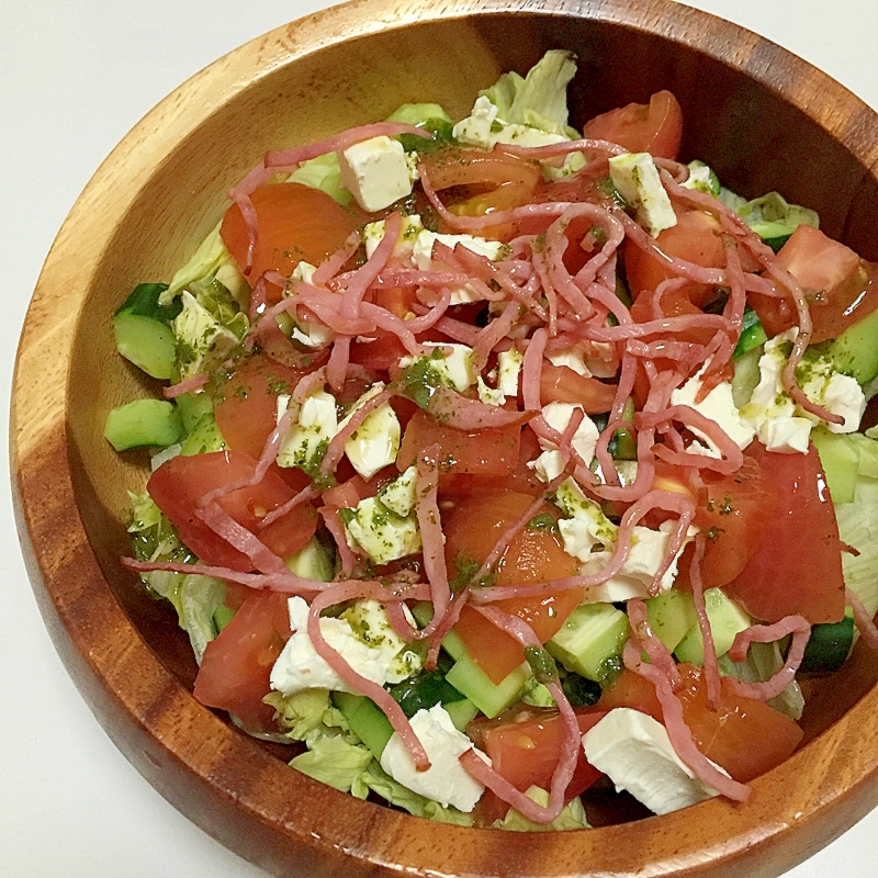 3種類野菜とチーズのバジルサラダ♪