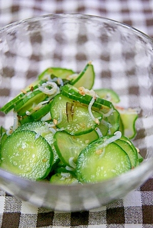 健康レシピ◎ちりめんじゃこ入りきゅうりの酢の物